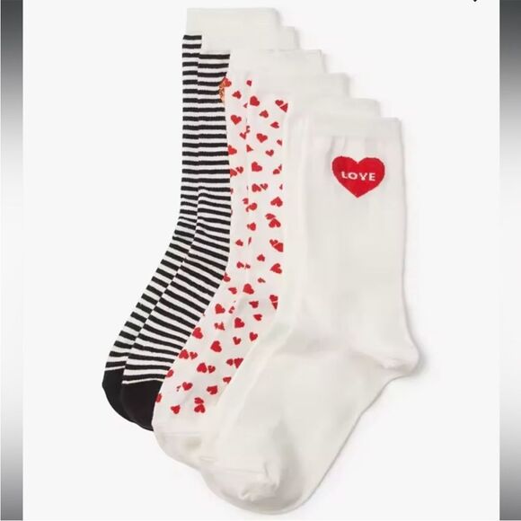 Kate Spade York 3 Pack Of Valentine’s Day Socks-true NWT Sz 4-10 - Picture 1 of 6